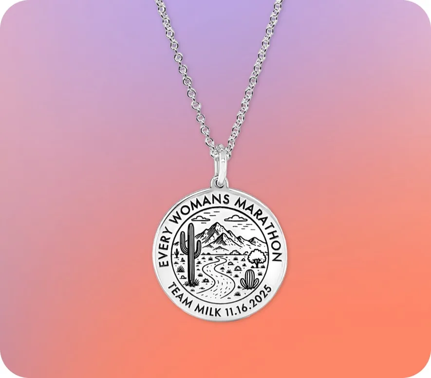 Every Woman's Marathon desert landscape charm on necklace.
