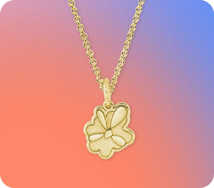Every Woman's Marathon logo emblem charm on necklace.