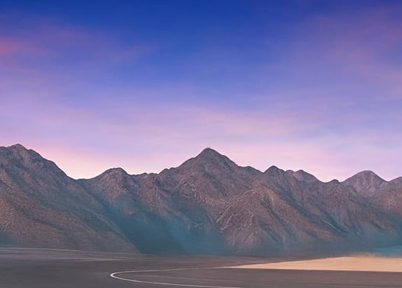 A bold mountain view and purple sunrise from Westworld.