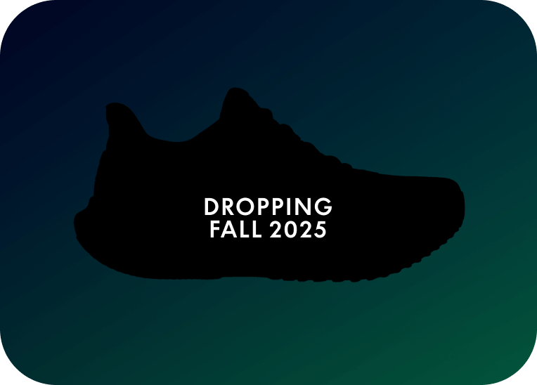 A black outline of a Saucony Triumph 23 shoe with a dark overlay, text overlayed "DROPPING FALL 2025"
