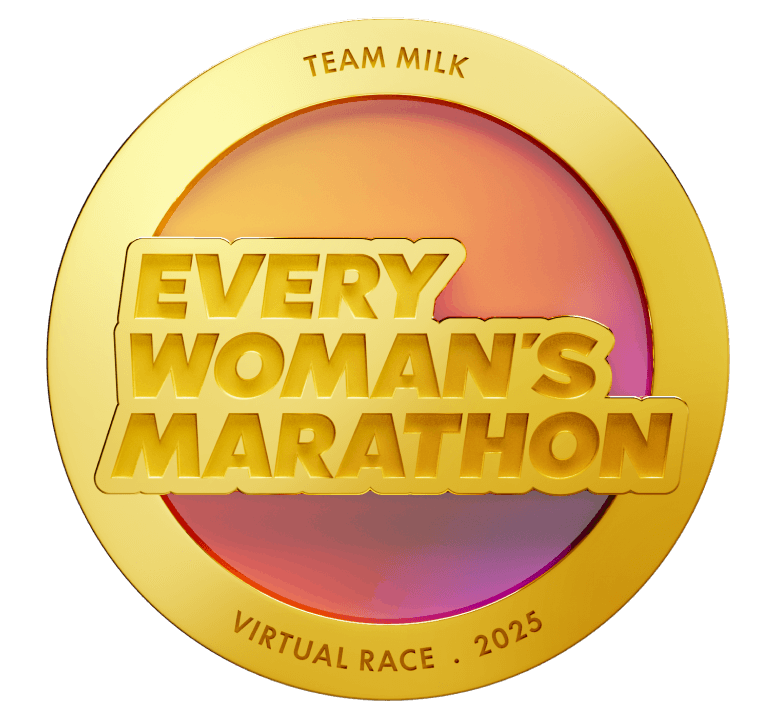A Digital Finisher’s medal, with gold text ‘Every Woman’s Marathon’. 