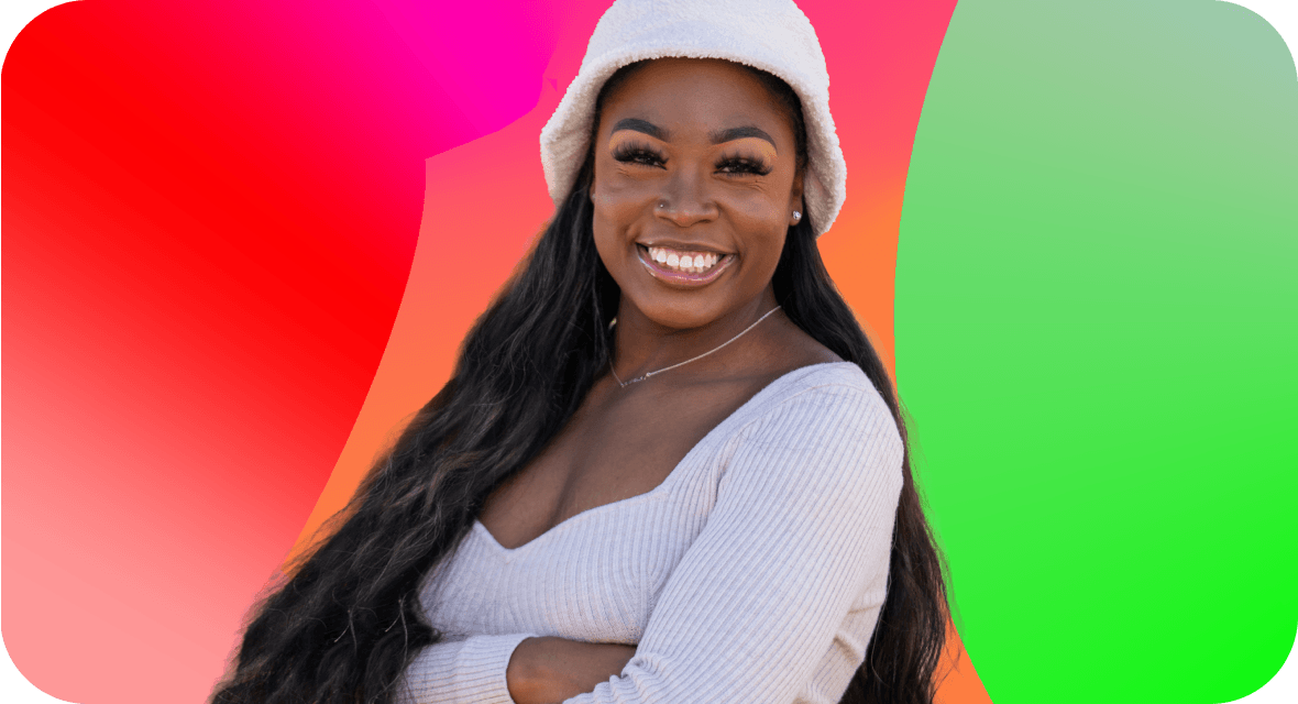 Portrait of Katelyn Hutchison on a gradient background.