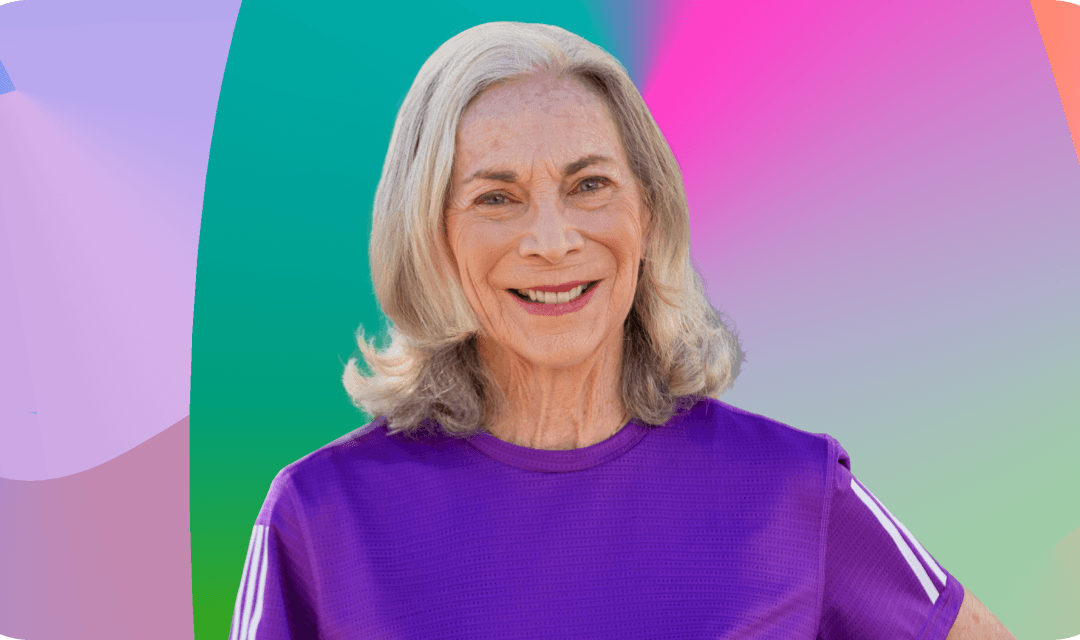 Portrait of Kathrine Switzer on a gradient background.
