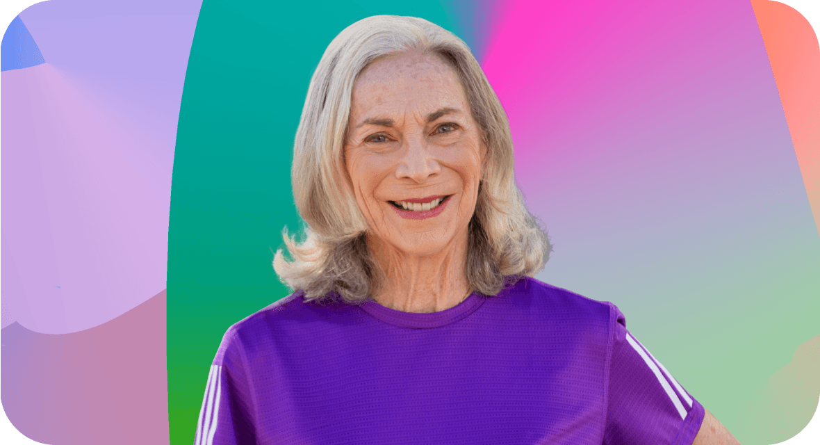 Portrait of Kathrine Switzer on a gradient background.