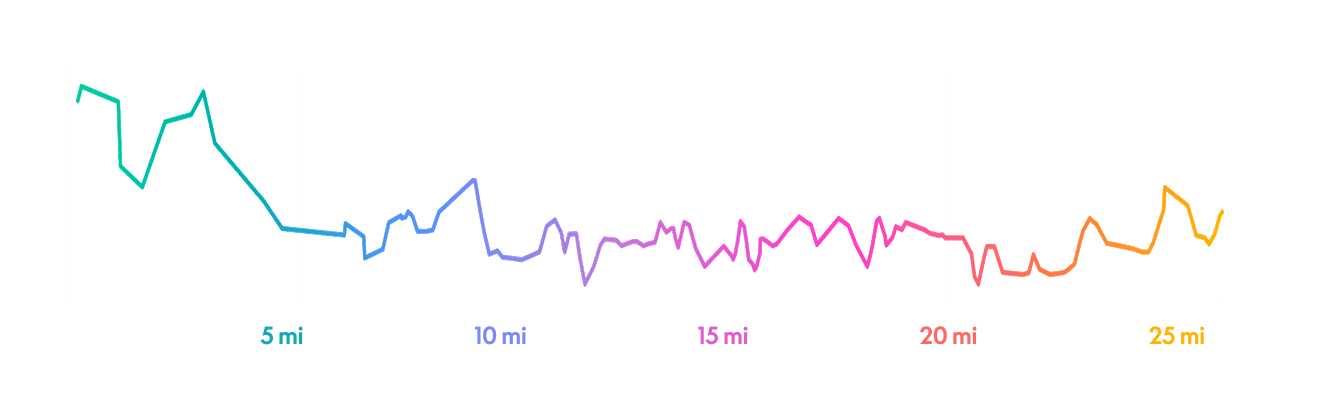 An elevation map of the 2027 Every Woman's Marathon New Orleans route, course with max elevation of 74ft and lowest elevation of -3ft.